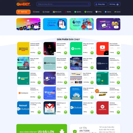 Theme wordpress bán sản phẩm số Gamikey