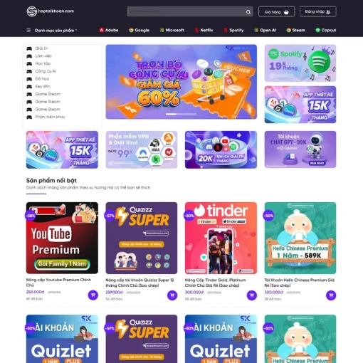 Theme wordpress bán sản phẩm số shoptaikhoan